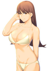 1girl absurdres bra breasts brown_eyes brown_hair collarbone cowboy_shot dyun highres kantai_collection large_breasts long_hair navel ooi_(kancolle) panties simple_background solo underwear underwear_only white_background white_bra white_panties