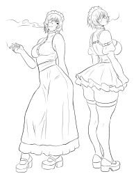Rule 34 | 1girl, ass, celebelian, chainsaw man, cigarette, dress, eyepatch, highres, himeno (chainsaw man), maid, maid headdress, platform heels, thick thighs, thighhighs, thighs