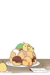 absurdres azur_lane baby_animal bird chick english_text food food_focus hatski.sin highres manjuu_(azur_lane) no_humans plate simple_background white_background