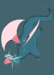 Rule 34 | blue scales, claws, dragon, dragon wings, fangs, gen 3 pokemon, highres, nintendo, no humans, open mouth, partially submerged, pokemon, pokemon (creature), pokemon focus, red wings, salamence, scales, swimming, tail, tongue, ugwinytv6a18017, v-shaped eyes, wading, water, wings