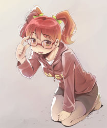 1girl blush female_focus glasses kubocha original red_hair seiza sitting smile solo