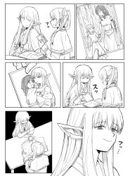 child elf flamme_(sousou_no_frieren) frieren holding holding_photo hug juxtaposition multiple_girls photo_(object) pointy_ears serie_(sousou_no_frieren) smile smirk smug sousou_no_frieren tagme