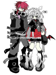 1girl black_eyes blue_eyes highres kneehighs low_ponytail original ponytail red_hair sample_watermark shoes socks watermark weibo_7764937018 weibo_watermark white_hair white_socks