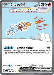 animal_focus aoki_toshinao artist_name card_(medium) character_name company_name copyright_name copyright_notice eiscue eiscue_(ice) english_text fire full_body gen_8_pokemon ice midair nintendo no_humans official_art outline pokemon pokemon_(creature) pokemon_card pokemon_focus pokemon_tcg solo terastallization third-party_source trading_card white_outline