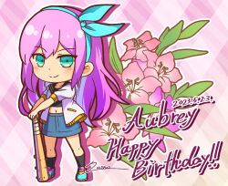Rule 34 | 1girl, artist name, aubrey (faraway) (omori), aubrey (omori), baseball bat, black socks, blue eyes, blue hairband, blush, character name, chibi, chibi only, closed mouth, dated, gladiolus, hairband, happy birthday, holding, holding baseball bat, jacket, long hair, looking at viewer, losno, nail (hardware), nail bat, omori, pink hair, shoes, short-sleeved jacket, short sleeves, signature, smile, sneakers, socks, solo, white jacket