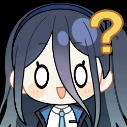 Rule 34 | 0 0, 1girl, :d, ?, animated, animated gif, aqua necktie, aris (blue archive), black jacket, blinking, blue archive, blue hair, blue hairband, blue jacket, blush stickers, chibi, chunye haruya, collared shirt, dot nose, hair between eyes, hairband, jacket, long bangs, long hair, long hair between eyes, looking at viewer, lowres, multicolored jacket, necktie, one side up, open clothes, open jacket, open mouth, school uniform, second-party source, shirt, simple background, smile, solo, transparent background, upper body, white jacket, white shirt