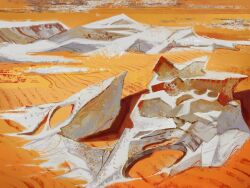 cloud cloudy_sky commentary day desert evening highres horizon landscape monochrome mountain mountainous_horizon nature no_humans no_lineart o_pomb orange_sky orange_theme original outdoors rock sand scenery sky sunlight symbol-only_commentary