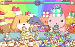 :3 animated animated_gif barf bow cake cakedogg cameo cat cherry colorful competition cupcake dog epilepsy_warning food fruit katamari_damacy longcat_(meme) madou_monogatari meme muffin no_humans paul_robertson presentcat psychedelic puyopuyo rainbow starter_pokemon_trio