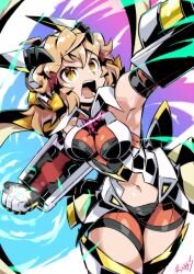 1girl gradient_background mutsuki_riichi navel senki_zesshou_symphogear solo