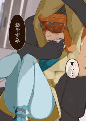 1girl abduction blouse breasts chloroform closed_eyes coat creatures_(company) drugged eyelashes game_freak glasses glasses_on_head grabbing_from_behind hair_ornament hand_over_another&#039;s_mouth hand_over_mouth heart highres kidnapped kidnapping long_hair maeve_(ve) nintendo orange_hair pokemon pokemon_swsh ponytail shirt sleepy sonia_(pokemon) trench_coat