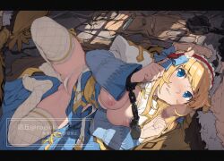 1boy 1girl arch_bishop_(ragnarok_online) blonde_hair blue_bow blue_dress blue_eyes blush bound bound_wrists bow breasts breasts_out censored clenched_teeth commentary_request cross cuffs dress female_pubic_hair fishnet_thighhighs fishnets frilled_hairband frilled_thighhighs frills full_body hair_bow hair_ornament hairband heart heart_hair_ornament hetero juliet_sleeves large_breasts letterboxed long_hair long_sleeves looking_at_viewer lying mosaic_censoring nagioka nipples no_shoes on_side paid_reward_available panties penis penis_on_face pubic_hair pubic_hair_peek puffy_sleeves ragnarok_online red_hairband sash shadow_chaser_(ragnarok_online) solo_focus teeth thighhighs two-tone_dress underwear vial white_dress white_panties white_thighhighs yellow_sash