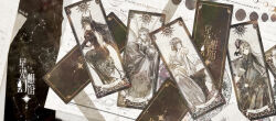 4girls absurdres angel_wings aquarius_(symbol) aquarius_(zodiac) arrow_(projectile) artist_name backless_dress backless_outfit bare_back bow_(weapon) card_(medium) chinese_commentary circlet closed_mouth coiled commentary_request crown drawing_bow dress expressionless fairy_wings flower full_body gloves gown greyscale hair_flower hair_ornament half_gloves happy highres holding holding_arrow holding_bow_(weapon) holding_jar holding_weapon incredibly_absurdres jar juliet_sleeves lilith_(shining_nikki) lipstick long_dress long_hair long_sleeves looking_at_viewer makeup monochrome multiple_girls nikki_(nikki) nikki_(series) ophelia_(shining_nikki) paper puffy_short_sleeves puffy_sleeves sagittarius_(symbol) sagittarius_(zodiac) scorpio_(symbol) scorpio_(zodiac) shining_nikki short_sleeves sitting smile smirk stars_zhangzhang thorns tiara virgo_(symbol) virgo_(zodiac) watermark weapon white_background wings zodiac zoey_(shining_nikki)