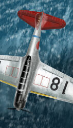 aircraft airplane b5n bomber flying from_above hashtag-only_commentary highres imperial_japanese_navy matsuda_juukou military military_vehicle motion_blur no_humans ocean original outdoors propeller roundel torpedo_bomber vehicle_focus