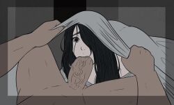 &lt;1_second_video 1boy 1girl animated bad_tag black_eyes black_hair blanket colored_skin fellatio female female_humiliation ghost ghost_girl hetero large_penis looping_animation male nightmare_waifu nowajoestar oral penis saeki_kayako tagme the_grudge veins veiny_penis video white_skin