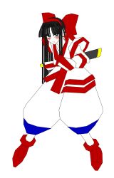 1girl black_eyes black_hair blush breasts fighting_stance fingerless_gloves gloves hair_ribbon highres legs long_hair medium_breasts nakoruru open_mouth pants ribbon samurai_spirits serious snk solo the_king_of_fighters thighs tongue weapon