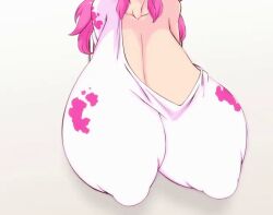 1girl animated animated_gif bouncing_breasts breast_focus breast_shadow breasts cat_girl cleavage covered_erect_nipples gigantic_breasts gradient_background hanging_breasts hataraki_ari head_out_of_frame huge_nipples long_hair milkcat original pink_hair shadow simple_background single_bare_shoulder solo