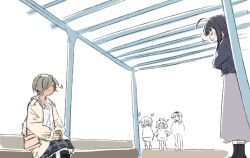 Rule 34 | 5girls, ahoge, anger vein, awa subaru, black hair, black jacket, black skirt, cardigan, closed eyes, closed mouth, commentary, crossed arms, dotty-44, ebizuka tomo, girls band cry, grey hair, grey skirt, hashtag-only commentary, iseri nina, jacket, kawaragi momoka, long hair, multicolored hair, multiple girls, outdoors, roots (hair), rupa (girls band cry), shirt, short hair, short twintails, skirt, smile, sparkle, togenashi togeari, twintails, white shirt, yellow cardigan
