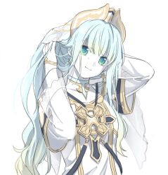 1girl crown etain_(mabinogi) lessojin long_hair long_sleeves looking_at_viewer mabinogi multicolored_hair see-through_clothes see-through_sleeves simple_background smile two-tone_hair veil