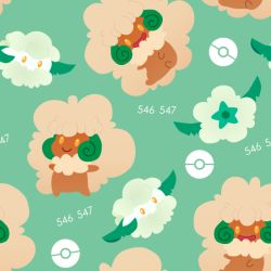 cottonee creatures_(company) game_freak gen_5_pokemon green_theme marhythm nintendo no_humans pokemon pokemon_(creature) rizumu_(rhythmag) smile tileable whimsicott