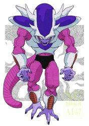 Rule 34 | 1boy, 3rd form frieza, alien, colored skin, dragon ball, dragonball z, frieza, full body, highres, male focus, purple skin, red eyes, simple background, smirk, solo, stktik09060906