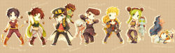 Rule 34 | 1girl, 6+boys, aqua eyes, bad id, bad pixiv id, bare shoulders, basara masa, battle tendency, belt, black hair, blonde hair, bola (weapon), boots, brown hair, bug, butterfly, chibi, copyright name, crazy diamond, diamond is not crash, double bun, electricity, family, fingerless gloves, giorno giovanna, gloves, gold experience, green eyes, green hair, hair bun, hat, hermit purple, higashikata josuke, highres, insect, johnny joestar, jojo no kimyou na bouken, jonathan joestar, joseph joestar, joseph joestar (young), kuujou jolyne, kuujou joutarou, ladybug, long image, midriff, multicolored hair, multiple boys, phantom blood, plant, pompadour, scarf, stand (jojo), star platinum, stardust crusaders, steel ball run, stone free, stone ocean, striped clothes, striped scarf, tusk (stand), tusk act1, two-tone hair, vento aureo, vines, wide image