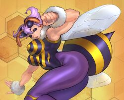 1girl a.b.singh ass bee breasts bug insect large_breasts monster_girl q-bee thick_thighs thighs darkstalkers