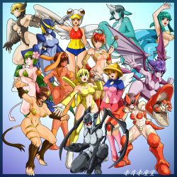 1990s_(style) 6+girls abs alrato_(monster_farm) amazoon_(monster_farm) animal_ears ass blonde_hair blue_hair blue_skin breasts brown_hair bunny_girl caro-xy cat cat_ears cat_tail cleavage colored_skin covered_erect_nipples dark-skinned_female dark_skin female_focus fetish(character) fushisha_o green_hair hat hell hell_(monster_farm) horns kitten large_breasts long_hair looking_back mermaid_(monster_farm) mischief mischief_(monster_farm) monster_farm monster_girl multiple_girls muscular naibell_(monster_farm) nyang_(monster_farm) open_mouth orange_hair purple_hair purple_skin rabbit_ears retro_artstyle rinka rinka_(monster_farm) scryer_(monster_farm) short_hair simple_background single_horn smile suntarn_(monster_farm) tagme tail undine vivian_(monster_farm) white_hair xylohorn_(monster_farm)