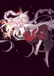 Rule 34 | 1girl, absurdly long hair, artist name, black background, bow, burning, burnt clothes, buttons, collared shirt, commentary, dated, embers, expressionless, fire, flats, floating, floating hair, footwear bow, fujiwara no mokou, full body, ganada, hair bow, highres, korean commentary, large bow, lips, long hair, multiple hair bows, ofuda, ofuda on clothes, pants, parted lips, popped collar, puffy pants, pyrokinesis, red eyes, red pants, red shoes, shirt, shoes, short sleeves, simple background, solo, suspender pants, suspenders, torn clothes, torn sleeves, touhou, very long hair, white bow, white hair, white shirt