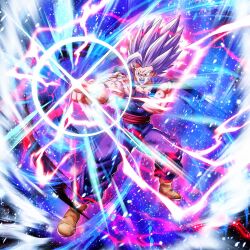 1boy aura dragon_ball dragon_ball_legends dragon_ball_super dragon_ball_super_super_hero gohan_beast lightning makankousappou muscular muscular_male official_art red_eyes scratches serious solo son_gohan spiked_hair white_hair