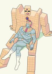 Rule 34 | 2boys, armlet, ashuraman, blue skin, bracelet, colored skin, commentary request, crossed legs, extra arms, hasami (hasami25), helmet, highres, jewelry, kinnikuman, male focus, multiple boys, muscular, muscular male, pectorals, sitting, size difference, sunshine (kinnikuman), usekh collar