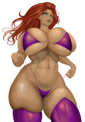 1girl absurdres breasts dark-skinned_female dark_skin dc_comics highres huge_breasts long_hair palemaster_arts starfire teen_titans thick_thighs thighs