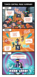 2girls 3boys 3koma aqua_hair beanie comic dynamo_roller english_text gomipomi hat highres hood hoodie ink_tank_(splatoon) inkling inkling_boy inkling_girl inkling_player_character multiple_boys multiple_girls nintendo orange_hair paint_roller ponytail shirt sidelocks splat_roller_(splatoon) splatoon_(series) splatoon_1 splattershot_(splatoon) super_soaker t-shirt tentacle_hair