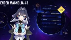1girl animated black_hair black_skirt blue_bow blue_eyes bouncing_breasts bow breasts chat_log cleavage clothing_cutout detached_sleeves hair_intakes heart-shaped_gem hololive hololive_english jewelry jumping large_breasts livestream ouro_kronii ouro_kronii_(1st_costume) ribbon shirt skirt sound tagme underboob underboob_cutout video virtual_youtuber white_shirt