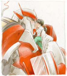 1boy 1girl autobot bad_id bad_pixiv_id blush closed_eyes june_darby kotteri lab_coat long_hair ponytail ratchet_(transformers) robot size_difference transformers transformers_prime