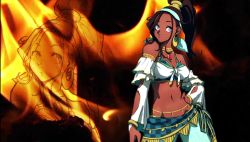 Rule 34 | 1girl, blue eyes, brown hair, dark skin, fighting ex layer, highres, midriff, official art, pullum purna, street fighter, street fighter ex (series), zoom layer