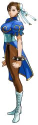 Rule 34 | 1990s (style), 1998, 1girl, absurdres, bengus, boots, bracelet, brown eyes, brown hair, bun cover, capcom, china dress, chinese clothes, chun-li, clenched hands, closed mouth, double bun, dress, earrings, furrowed brow, game cg, hair bun, hair ribbon, highres, jewelry, looking at viewer, looking to the side, marvel, marvel vs. capcom, non-web source, official art, pantyhose, pelvic curtain, retro artstyle, ribbon, solo, spiked bracelet, spikes, street fighter, stud earrings, studded bracelet, thick thighs, thighs, white boots