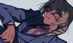 Rule 34 | 1boy, ace attorney, apollo justice: ace attorney, blonde hair, blue eyes, blue suit, collared shirt, dress shirt, drill hair, formal clothes, grey background, grgrton, hair between eyes, jacket, kristoph gavin, light frown, long hair, male focus, neck ribbon, pink ribbon, ribbon, semi-rimless eyewear, shirt, side drill, simple background, sketch, suit, suit jacket, upper body