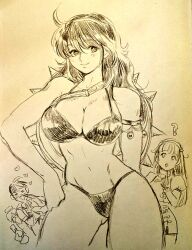 Rule 34 | 2boys, 2girls, ?, asamiya athena, athena (series), bike shorts, bikini, blood, breasts, chin gentsai, chinese clothes, cleavage, closed eyes, confused, fingerless gloves, gloves, hairband, hand on own hip, heart, highres, large breasts, legs, long hair, looking at viewer, misodiru, monochrome, multiple boys, multiple girls, navel, nosebleed, princess athena, seductive gaze, seductive smile, sie kensou, sketch, skirt, smile, snk, solo, swimsuit, the king of fighters, thighs, thong bikini, toned, traditional media