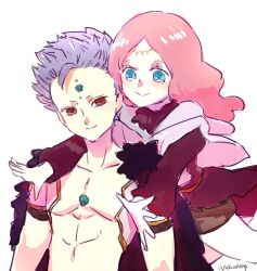 1boy 1girl artist_request black_clover blue_eyes fana_(black_clover) grey_hair long_hair mars_(black_clover) pink_hair red_eyes short_hair smile