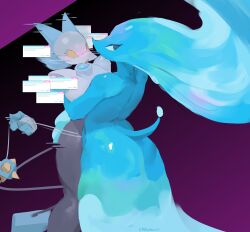 2girls absurdres animal_ears black_eyes blush cat_ears cat_girl colored_sclera commentary deltarune ebbedrawin english_commentary furry furry_female glitch highres holding_flail liquid_hair long_hair miss_mizzle monster_girl multiple_girls rayman_limbs slime_girl tail tasque_manager very_long_hair water window_(computing) yellow_sclera yuri
