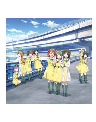 6+girls artbook asaka_karin asymmetrical_hair belt black_belt black_hair blonde_hair blue_eyes blunt_bangs bob_cut bow braid braided_bun bridge brown_hair buttons double-breasted dress emma_verde green_bow grey_hair hair_bow hair_bun hair_ornament hat highres konoe_kanata long_hair looking_at_viewer love_live! love_live!_nijigasaki_high_school_idol_club medium_hair mirai_harmony miyashita_ai multiple_girls nakasu_kasumi non-web_source official_art orange_eyes osaka_shizuku outdoors pink_eyes pink_hair purple_eyes purple_hair school_uniform short_hair single_side_bun socks tennoji_rina twin_braids twintails uehara_ayumu yellow_eyes yuki_setsuna