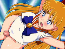 Rule 34 | 1boy, 1girl, aino minako, bishoujo senshi sailor moon, blonde hair, blue eyes, breasts, censored, covered erect nipples, cum, dress, frottage, grinding, penis, pussy, roze (circle), rubbing, sailor dress, sailor venus, source request, sweat, thigh sex, toei animation