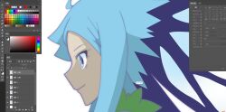 Rule 34 | 1girl, armor, blue eyes, blue hair, butterfly wings, digimon, digimon (creature), female focus, fur collar, highres, hudiemon, insect wings, long hair, ph6xeivbgpimggg, shoulder armor, sideview, solo, solo focus, tinted eyewear, wings