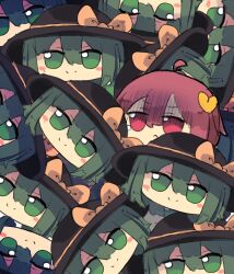 6+girls 7-mirano black_hat bow chibi chibi_only green_eyes green_hair hat hat_bow highres koishi_day komeiji_koishi komeiji_satori multiple_girls pink_eyes pink_hair smile touhou upper_body yellow_bow