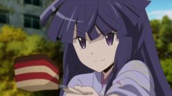 10s 1boy 2girls akatsuki_(log_horizon) animated animated_gif black_hair brown_hair cake fire food glowing glowing_eyes japanese_clothes kimono log_horizon long_hair minori_(log_horizon) multiple_girls open_mouth shiroe_(log_horizon) short_hair sweat_beads sweater vapor