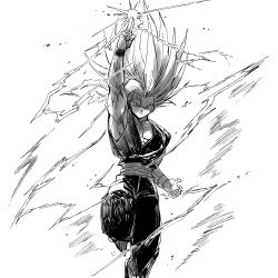 Rule 34 | 1boy, aura, dragon ball, dragon ball super, dragon ball super super hero, flying, gohan beast, lightning, makankousappou, muscular, muscular male, red eyes, serious, son gohan, spiked hair, white background, white hair