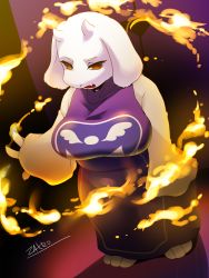 artist_request fire fire furry goat highres red_eyes toriel undertale