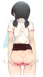 1girl anus ass black_hair cleft_of_venus clothes_lift commentary from_behind low_twintails nape okitaima original pleated_skirt pussy school_uniform shirt simple_background skirt skirt_lift solo spread_anus twintails white_shirt