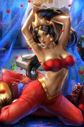 aladdin_(movie) armpits ayya_sap black_hair breasts crown disney disney_princess jasmine_(disney) kneeling princess shaved_body tan