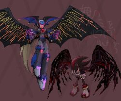 2boys absolute_zero_(mega_man) armor black_armor black_fur black_helmet black_wings body_fur chest_jewel crossover forehead_jewel full_body furry furry_male helmet male_focus mega_man_(series) mega_man_x:_command_mission mega_man_x_(series) multiple_boys red_fur rikepoppo shadow_the_hedgehog sonic_(series) sonic_generations sonic_x_shadow_generations wings zero_(mega_man)